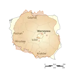 Rysunek. Kontury wulkanu Olympus nałożone na kontur granic Polski.