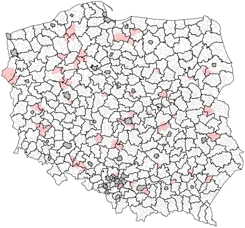 Mapa powiatów według poselskiego projektu z marca 1998 roku.