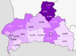 Polacy&nbsp;&nbsp;&nbsp;&nbsp;&nbsp;>5%&nbsp;&nbsp;&nbsp;&nbsp;&nbsp;2–5%&nbsp;&nbsp;&nbsp;&nbsp;&nbsp;1–2%&nbsp;&nbsp;&nbsp;&nbsp;&nbsp;0,5–1%&nbsp;&nbsp;&nbsp;&nbsp;&nbsp;<0,5%