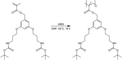 Polimeryzacja metakrylanu 3,5-bis(3-(tert-butoksykarbonylamino)propoksy)benzylu