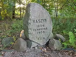 Pomnik na terenie rezerwatu przyrody Stawy Raszyńskie upamiętniający bitwę pod Raszynem w 1809 roku ufundowany przez Polskie Towarzystwo Turystyczno-Krajoznawcze w 1959 r.