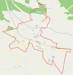 Mapa konturowa Ponieca, blisko centrum po prawej na dole znajduje się punkt z opisem „miejsce bitwy”