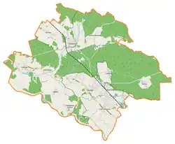 Mapa konturowa gminy Popielów, na dole znajduje się punkt z opisem „Stare Siołkowice”