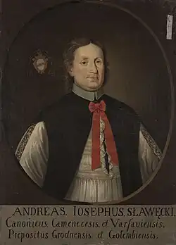 Portret ks. Andrzeja Sławęckiego z biskupią odmianą herbu Dryja