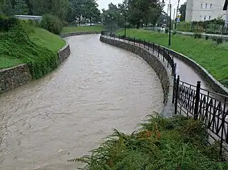 Wątok w Tarnowie podczas wysokiego stanu wody.