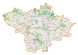 Mapa konturowa powiatu łęczyńskiego, po lewej nieco u góry znajduje się punkt z opisem „Jawidz”