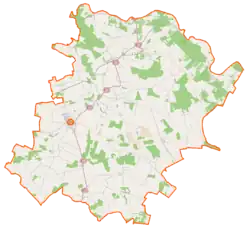 Mapa konturowa powiatu łosickiego, u góry znajduje się punkt z opisem „Sarnaki”