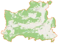 Mapa konturowa powiatu czarnkowsko-trzcianeckiego, blisko centrum po prawej na dole znajduje się punkt z opisem „Ciszkowo”