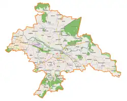 Mapa konturowa powiatu głogowskiego, po lewej znajduje się punkt z opisem „Domaniowice”