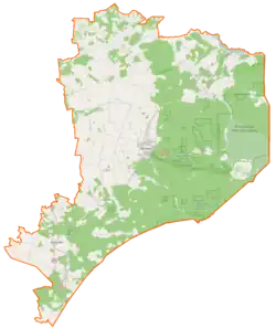 Mapa konturowa powiatu hajnowskiego, u góry znajduje się punkt z opisem „Gnilec”