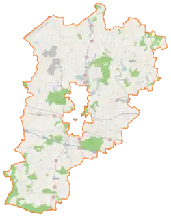Mapa konturowa powiatu konińskiego, u góry po prawej znajduje się punkt z opisem „Sompolno”