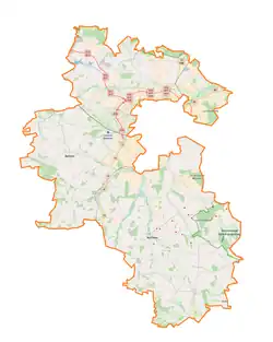 Mapa konturowa powiatu lubelskiego, blisko centrum na lewo znajduje się punkt z opisem „Matczyn”