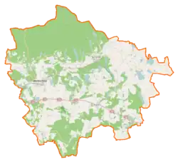 Mapa konturowa powiatu międzychodzkiego, blisko centrum na lewo znajduje się punkt z opisem „Zatom Stary”