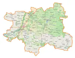 Mapa konturowa powiatu rawskiego, u góry po lewej znajduje się punkt z opisem „Rossocha”