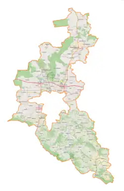 Mapa konturowa powiatu rzeszowskiego, na dole nieco na prawo znajduje się punkt z opisem „Piątkowa”