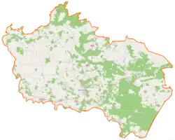 Mapa konturowa powiatu siemiatyckiego, blisko górnej krawiędzi po lewej znajduje się punkt z opisem „Czaje”
