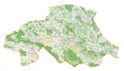 Mapa konturowa powiatu strzyżowskiego, na dole po lewej znajduje się punkt z opisem „Lubla”