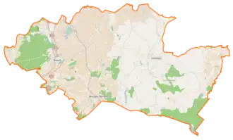 Mapa konturowa powiatu sztumskiego, blisko centrum na lewo znajduje się punkt z opisem „Cygusy”