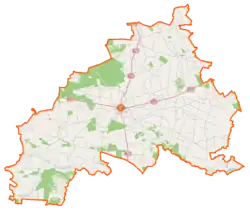 Mapa konturowa powiatu zwoleńskiego, na dole po prawej znajduje się punkt z opisem „Borowiec”