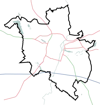 Mapa konturowa Poznania, w centrum znajduje się punkt z opisem „Fort WiniaryCytadela”