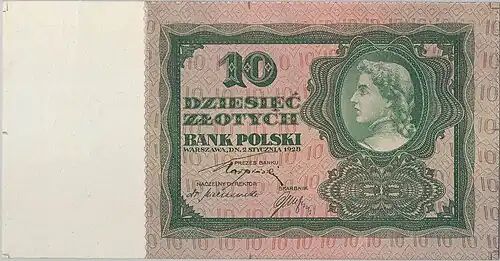 Awers próby koloru 10 złotych 1928