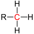 Atom węgla z przyłączoną jedną grupą funkcyjną (R) i trzema atomami wodoru