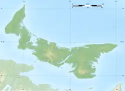 Mapa konturowa Wyspy Księcia Edwarda, w centrum znajduje się punkt z opisem „Park Narodowy Wyspy Księcia Edwarda”