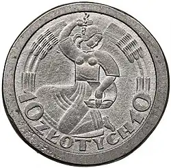 Projekt 10 złotych 1934 Kobieta wybity w bizmucie rewers