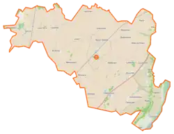 Mapa konturowa gminy Pruszcz, w centrum znajduje się punkt z opisem „Pruszcz”