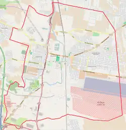 Mapa konturowa Pruszcza Gdańskiego, w centrum znajduje się punkt z opisem „Krajowa Spółka Cukrowa S.A.”
