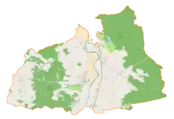 Mapa konturowa gminy Przecław, na dole znajduje się punkt z opisem „Tuszyma”