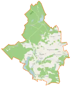 Mapa konturowa gminy Przechlewo, u góry nieco na lewo znajduje się punkt z opisem „źródło”, natomiast blisko centrum na lewo znajduje się punkt z opisem „ujście”