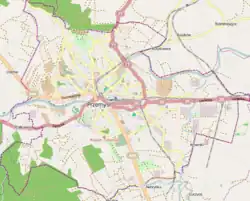 Mapa konturowa Przemyśla, blisko centrum na lewo znajduje się punkt z opisem „Stare Miasto”