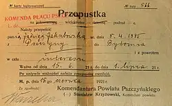 Przepustka z czasów III powstania śląskiego w powiecie pszczyńskim