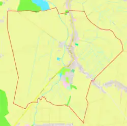 Mapa konturowa Przyrowa, w centrum znajduje się punkt z opisem „Cmentarz żydowski w Przyrowie”