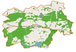 Mapa konturowa gminy Przytoczna, blisko centrum na lewo znajduje się punkt z opisem „Rokitno-Stacja”