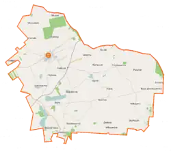 Mapa konturowa gminy Puńsk, blisko górnej krawiędzi po lewej znajduje się punkt z opisem „Trompole”