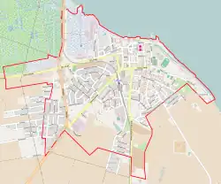 Mapa konturowa Pucka, u góry znajduje się punkt z opisem „Zamek w Pucku(nieistniejący)”