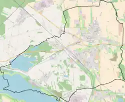 Mapa konturowa Pyskowic, u góry nieco na prawo znajduje się punkt z opisem „Pyskowice Miasto”