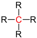 Atom węgla z przyłączonymi czterema grupami funkcyjnymi (R) i bez żadnego atomu wodoru