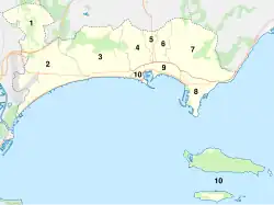 Mapa konturowa Cannes, po prawej znajduje się punkt z opisem „Cerkiew św. Michała Archanioła”