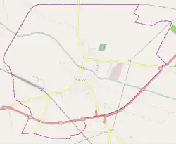Mapa konturowa Raciąża, blisko centrum na prawo znajduje się punkt z opisem „Lądowisko Raciąż-Polmlek”