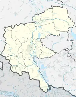 Mapa konturowa powiatu raciborskiego, po lewej nieco u góry znajduje się punkt z opisem „Strzybnik”