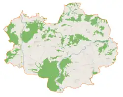 Mapa konturowa gminy Raciechowice, po lewej znajduje się punkt z opisem „Raciechowice”