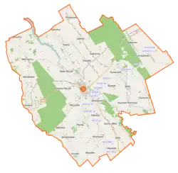 Mapa konturowa gminy Raczki, w centrum znajduje się punkt z opisem „Raczki”