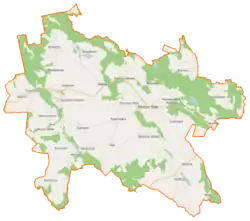 Mapa konturowa gminy Radowo Małe, po prawej znajduje się punkt z opisem „Strzmiele”