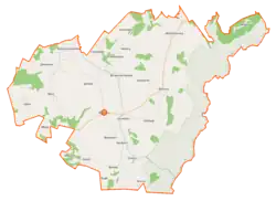 Mapa konturowa gminy Radziłów, na dole znajduje się punkt z opisem „Barwiki”