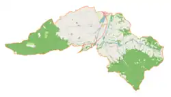 Mapa konturowa gminy Radziechowy-Wieprz, u góry znajduje się punkt z opisem „Radziechowy”