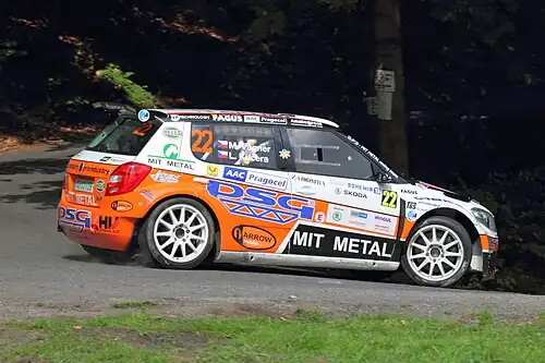 Ladislav Kučera oraz Miloš Vágner rywalizujący Škodą Fabia S2000 w Rajdzie Bohemia 2013