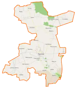 Mapa konturowa gminy Raszków, u góry po lewej znajduje się punkt z opisem „Bugaj”